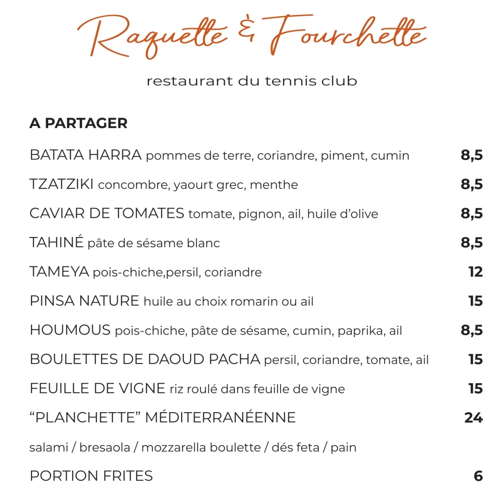 Menu à partager 2025