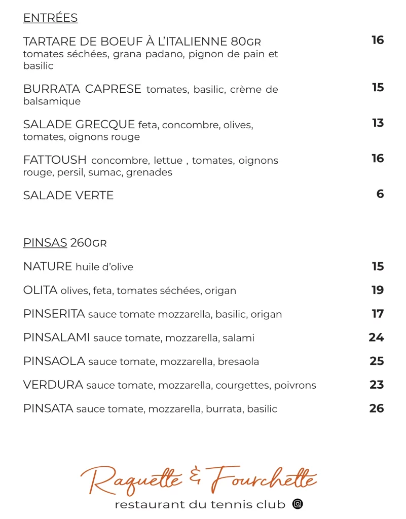 Menu entrées 2025