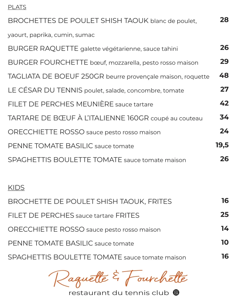 Menu plats 2025